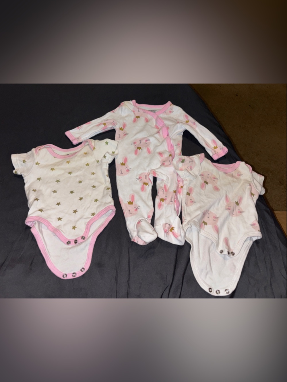 Girls' White & Pink Star and Bunny One-Piece Bodysuits